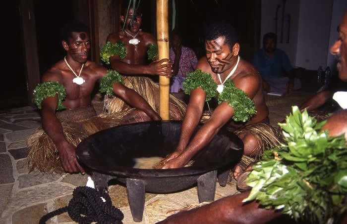Preparing kava during a traditional kava cermony 
