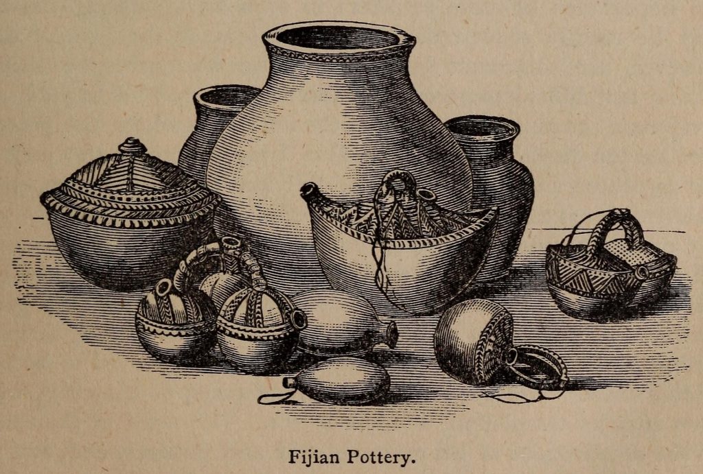 Fijian Pottery lithograph by Rev Thomas Williams captures traditional Fijian art