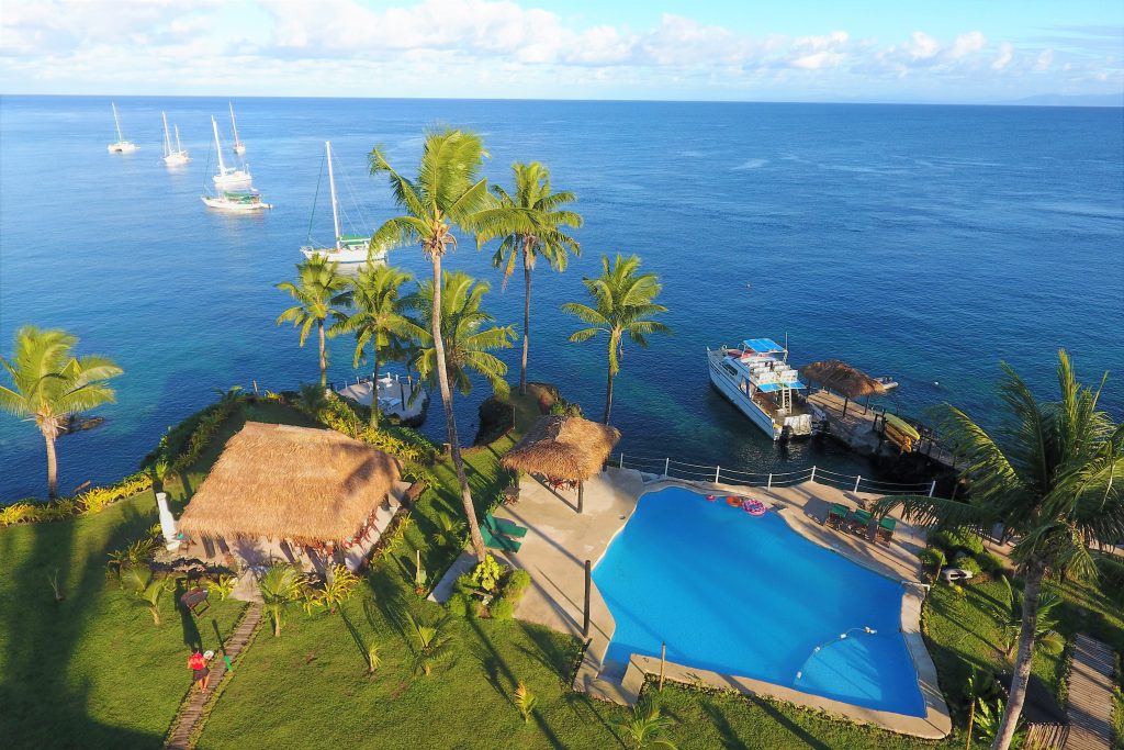 Aerial of Paradise Taveuni's ocean front.