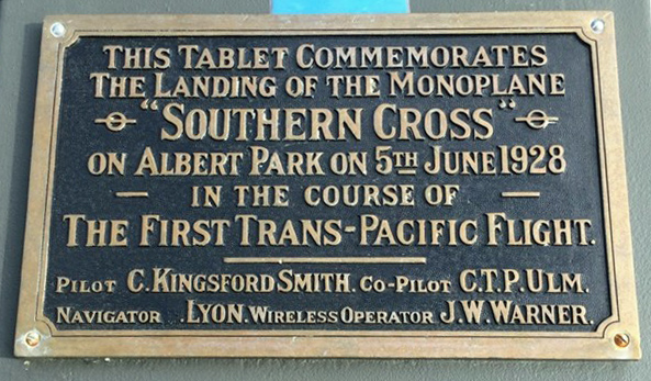 plaque commemorating the landing of the Southern Cross